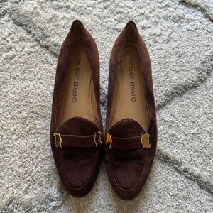 Charles Jourdan chocolate brown loafers suede leather slip on 7.5